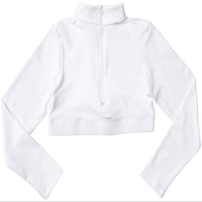 Bodywrappers Long Sleeve Turtleneck Midriff Pullover, White-6X7