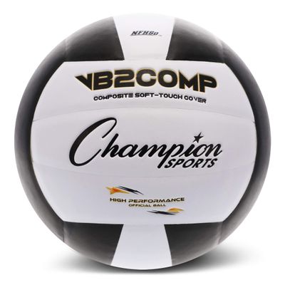 Champion Sports VB Pro Comp Series Indoor Volleyball, Official Size - Durable, Soft-Touch Volleyballs with Composite Synthetic Leather Cover - Premium Volleyball Equipment and Gear - Black/White