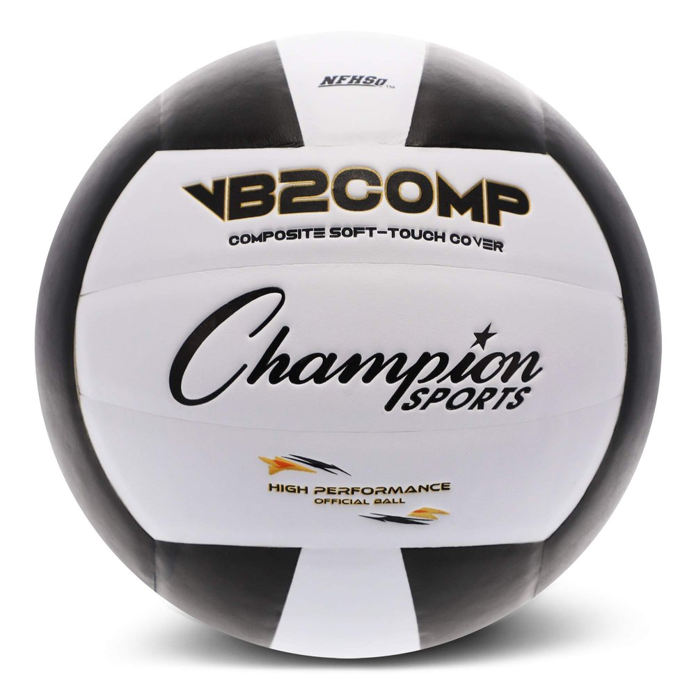 Champion Sports VB Pro Comp Series Indoor Volleyball, Official Size - Durable, Soft-Touch Volleyballs with Composite Synthetic Leather Cover - Premium Volleyball Equipment and Gear - Black/White