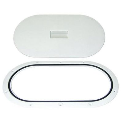 T-H Marine Sure-Seal Oval Deck Plate | Wide Waterproof Deck Plate Provides Quick Access to Valves, Batteries, Fittings | Notched Lid Textured with Non-Slip Pattern - 13-1/8 x 6-1/8, Polar White