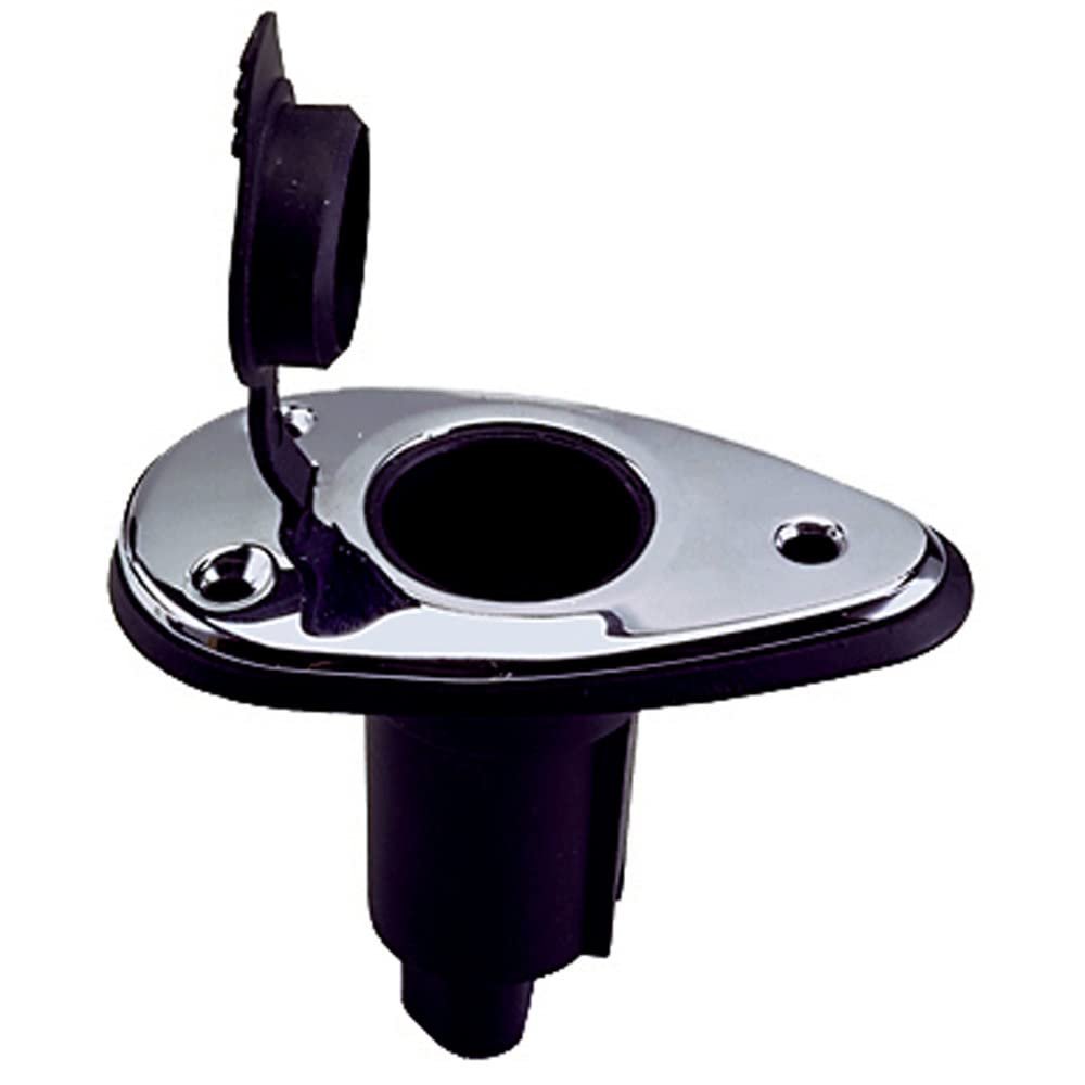 Perko 1048P00DP Chrome-Plated 2-Pin Plug-In Light Base with 5 Rake - 3.5" x 2" Base