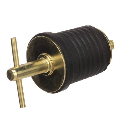 Attwood 11587-4 T-Handle Drain Plug, for 1-Inch-Diameter Drains, Locks in Place, Brass-Plated Handle