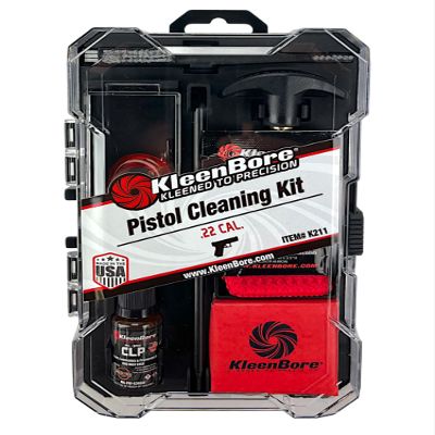 KleenBore .22 Cal Pistol Cleaning Kit Handgun Cleaning Kit with Steel Rod, Bore Brush, Jag, CLP & Patches