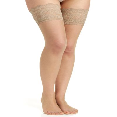 Berkshire womens Plus-size Shimmers Ultra Sheer Lace Top Thigh High Sandalfoot Stockings 1340 Pantyhose, Candlelight, C-D US