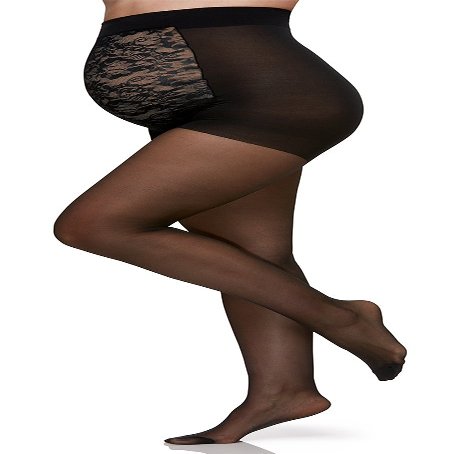 Berkshire Women's Maternity Light Support Pantyhose 5700 - Maternity Tights Over The Belly - Motherhood Hosiery, Lace Belly Panels, Reinforced Toe, 30 Denier - Pregnant Women Stocking - Black, B