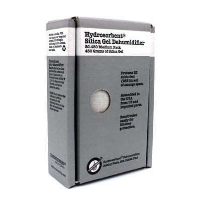 HYDROSORBENT Gun Safe Dehumidifier Rechargeable Silica Gel 450 Gram Carton. Moisture Absorber. Reusable Desiccant Dehumidifier for Gun Safe  Made in USA Silica Gel Desiccant. 1 Unit - SG450