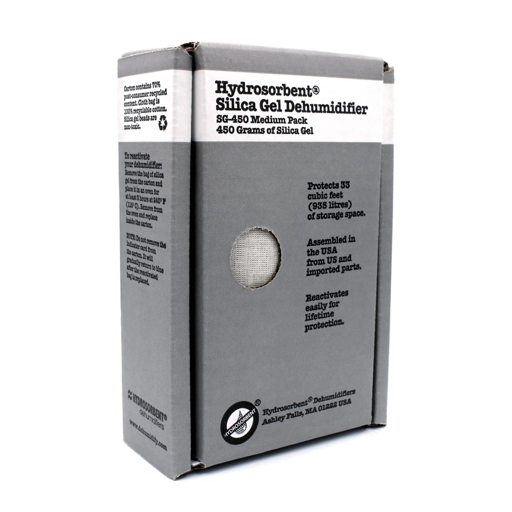 HYDROSORBENT Gun Safe Dehumidifier Rechargeable Silica Gel 450 Gram Carton. Moisture Absorber. Reusable Desiccant Dehumidifier for Gun Safe  Made in USA Silica Gel Desiccant. 1 Unit - SG450
