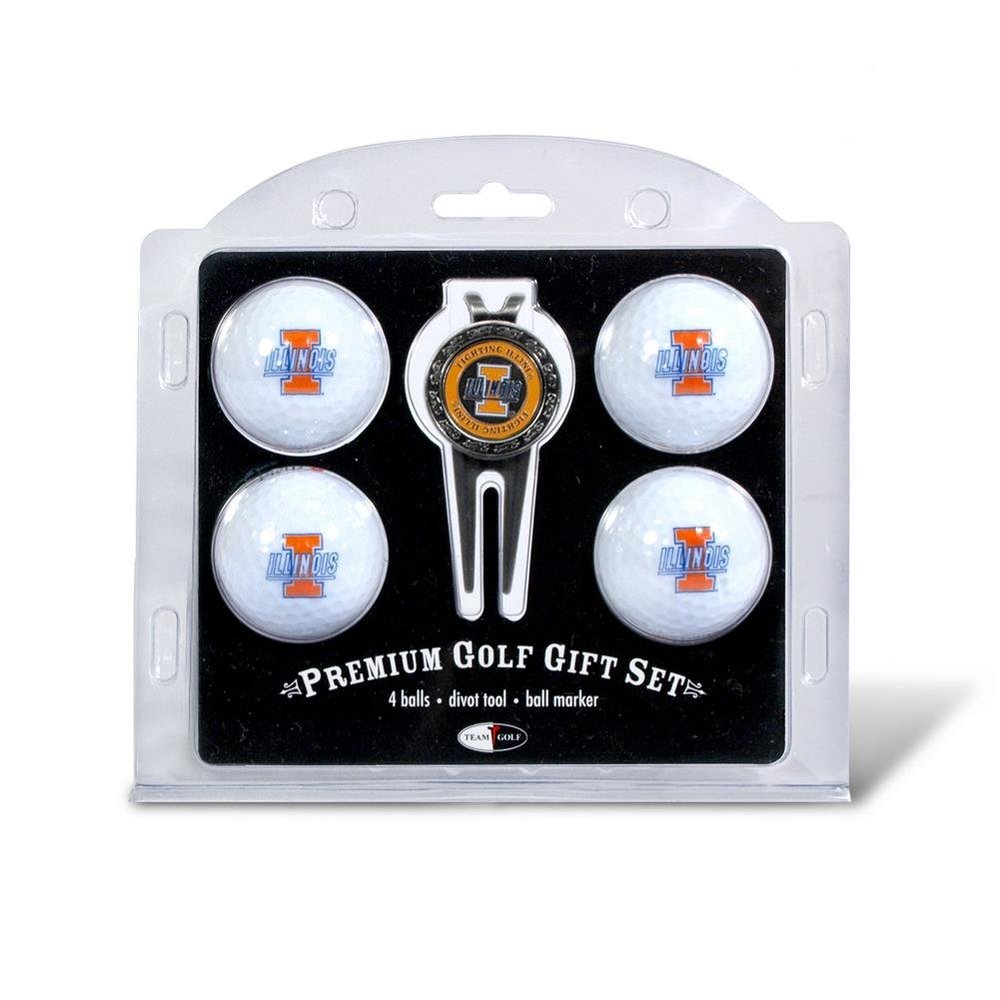 Team Golf NCAA Illinois Fighting Illini 4 Golf Ball And Divot Tool Set Regulation Size Golf Balls (4 Count) & Divot Tool with Removable Double-Sided Magnetic Marker