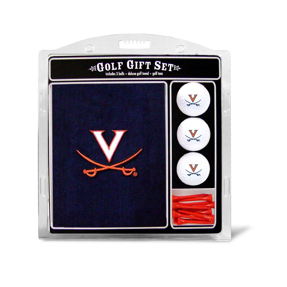 Team Golf NCAA Virginia Cavaliers Gift Set: Embroidered Golf Towel, 3 Golf Balls, and 14 Golf Tees 2-3/4" Regulation, Tri-Fold Towel 16" x 22" & 100% Cotton