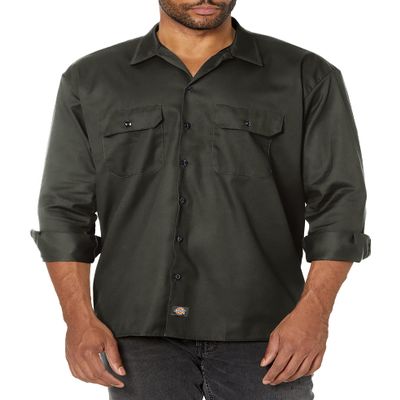Dickies Men's Long Sleeve Work Shirt, Olive Green, X-Large