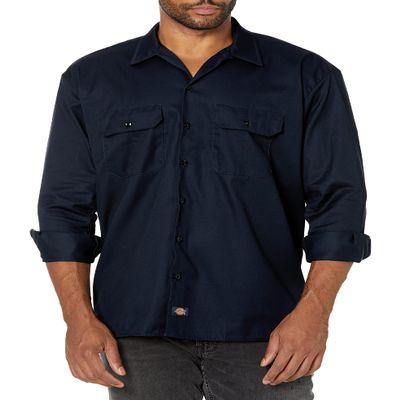 Dickies Mens Long-Sleeve Work Utility Button Down Shirts, Dark Navy, Medium US