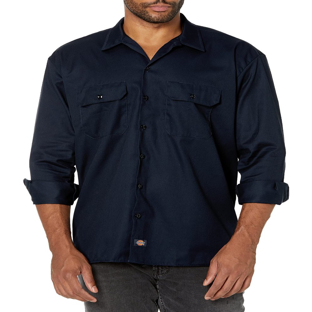 Dickies Mens Long-Sleeve Work Utility Button Down Shirts, Dark Navy, Medium US