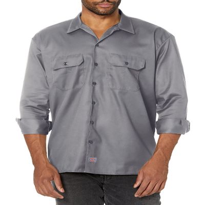 Dickies Men's Long Sleeve Work Shirt, Silver, Small