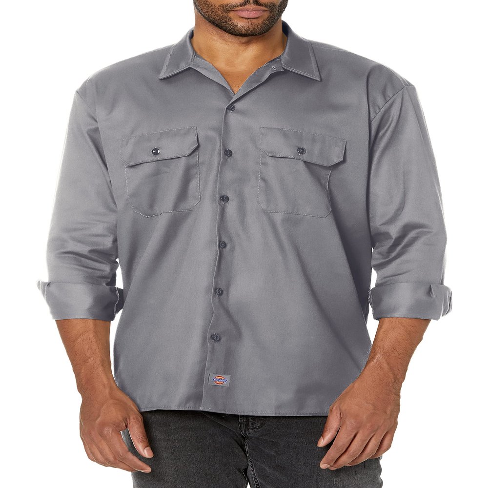 Dickies Mens Long-Sleeve Work Utility Button Down Shirts, Silver, XX-Large US