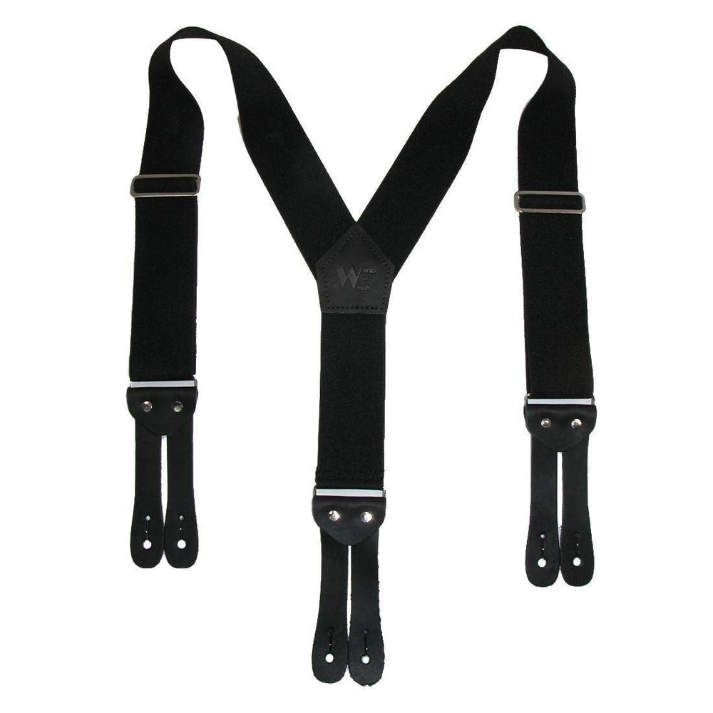 Welch, WK-7846Y-LEF-BLK, Button on Y-Back Work Suspenders for Men and Women, 2 Inch Wide Elastic for Suit, Underclothing, Jeans, Pants, and Trousers, Black, Size Medium