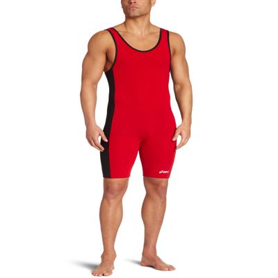 ASICS Men's Feud Wrestling Singlets, Red/Black, XXX-Small