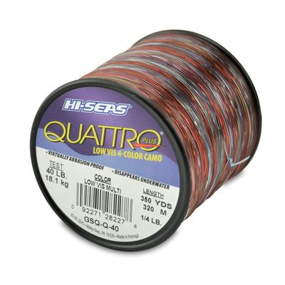 Hi-Seas Quattro Monofilament Line, 40 lb / 18.1 kg Test, .024 in / 0.60 mm Dia, 4-Color Camo, 350 yd / 320 m