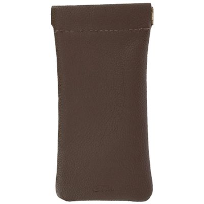 CTM Leather Push Mouth Pebble Grain Eyeglass Holder, Brown