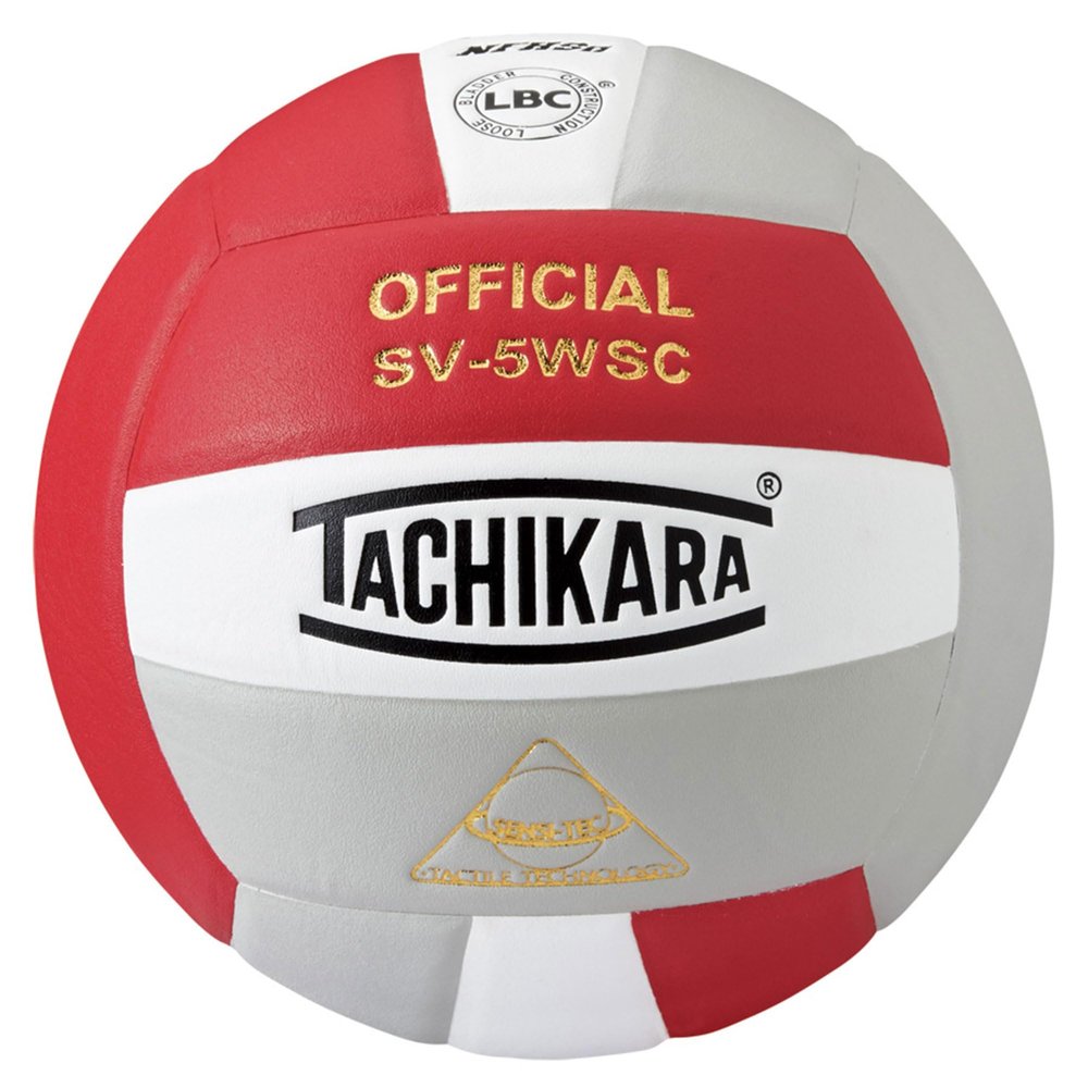 Tachikara SV5WSC Official Indoor Volleyball  Sensi-Tec Composite Leather, Regulation Size & Weight, NFHS Approved Game Ball, Scarlet/White/Silver Gray