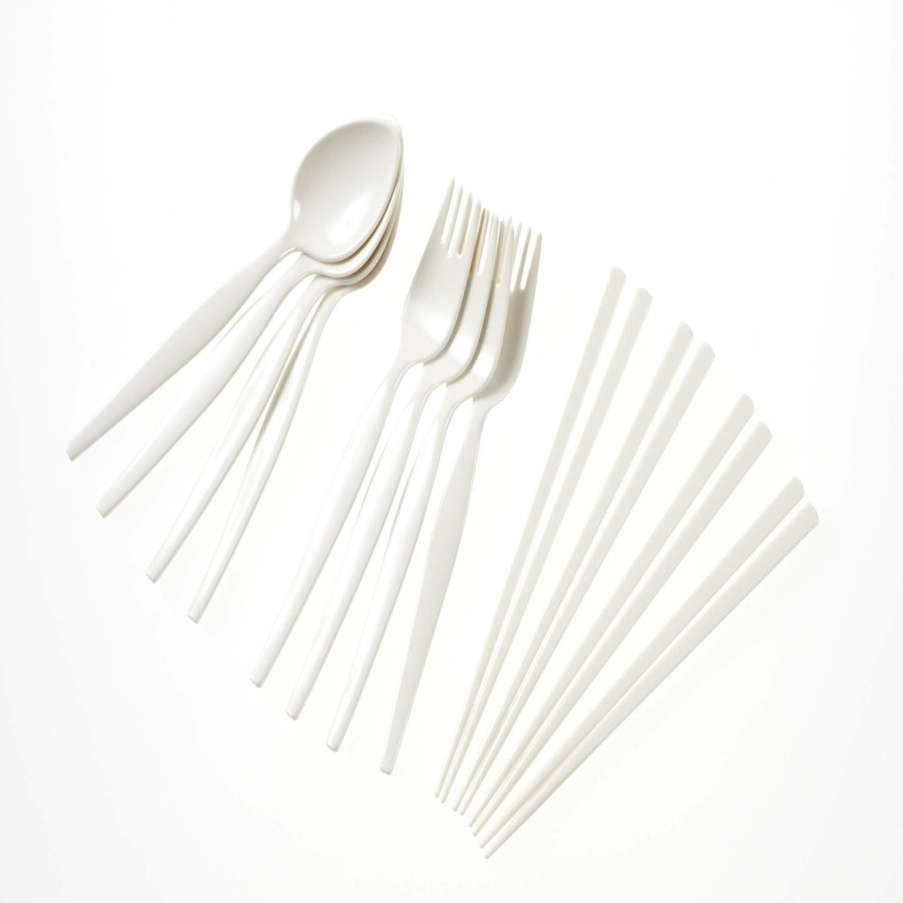 Captain Stag M-7840 Goody Spoons (4), Fork (4), Chopsticks (4) Set (Case Included) (White)
