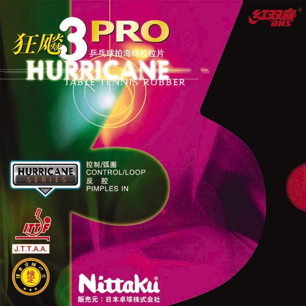 Nittaku Hurricane Pro 3 Table Tennis and Ping Pong Rubber - Super Thick (2,0) Black