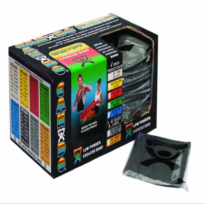 CanDo Singles Low Powder Exercise Band, 4-foot singles, Black: X-Heavy (40 count)