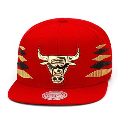 Mitchell & Ness Chicago Bulls Snapback Hat Cap Red/Gold & Black Diamond Side Foil (Patent Leather)