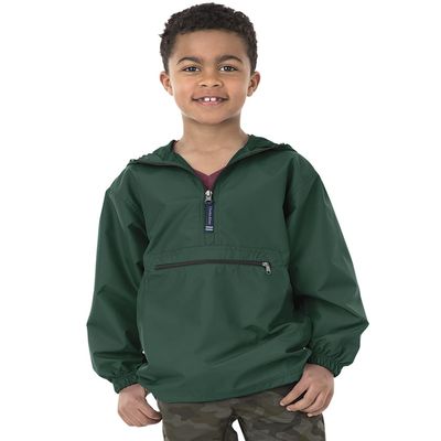 Charles River Apparel Youth Pack-N-Go Pullover, Lightweight Packable Windbreaker, Wind & Water-Resistant Kids Jacket, Forest, Medium