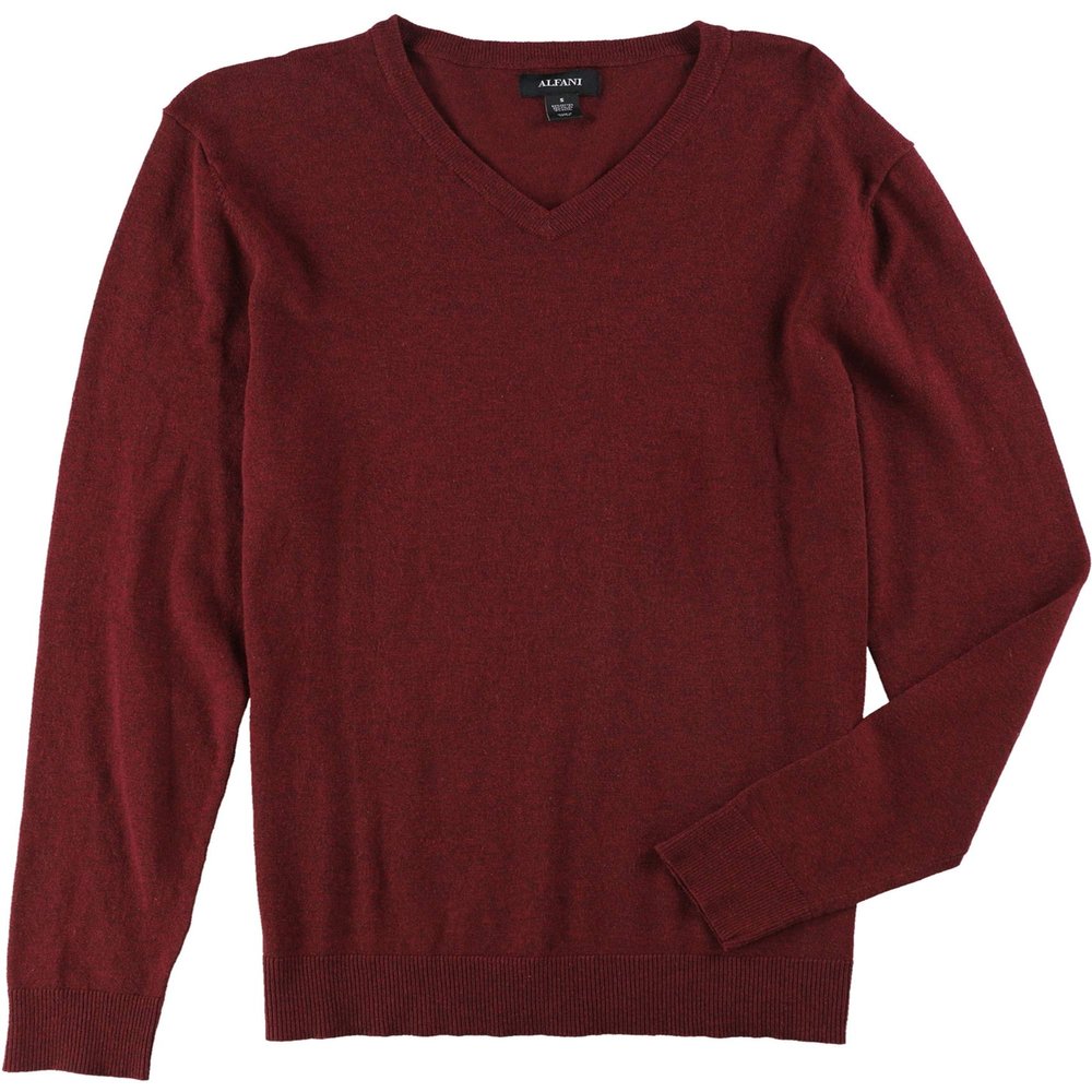 Alfani Mens V-Neck Pullover Sweater, Red, Small