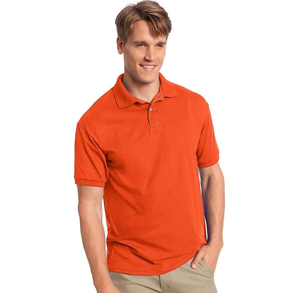 Hanes Men's Cotton-Blend EcoSmart Jersey Polo,Orange,XX-Large