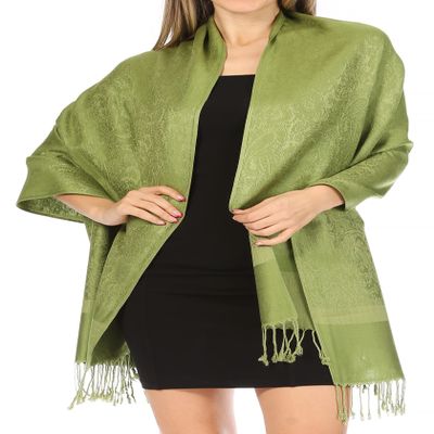 Sakkas Two Tone Vintage Jacquard Paisley Pashmina Shawl Wrap Scarf Stole - Lime