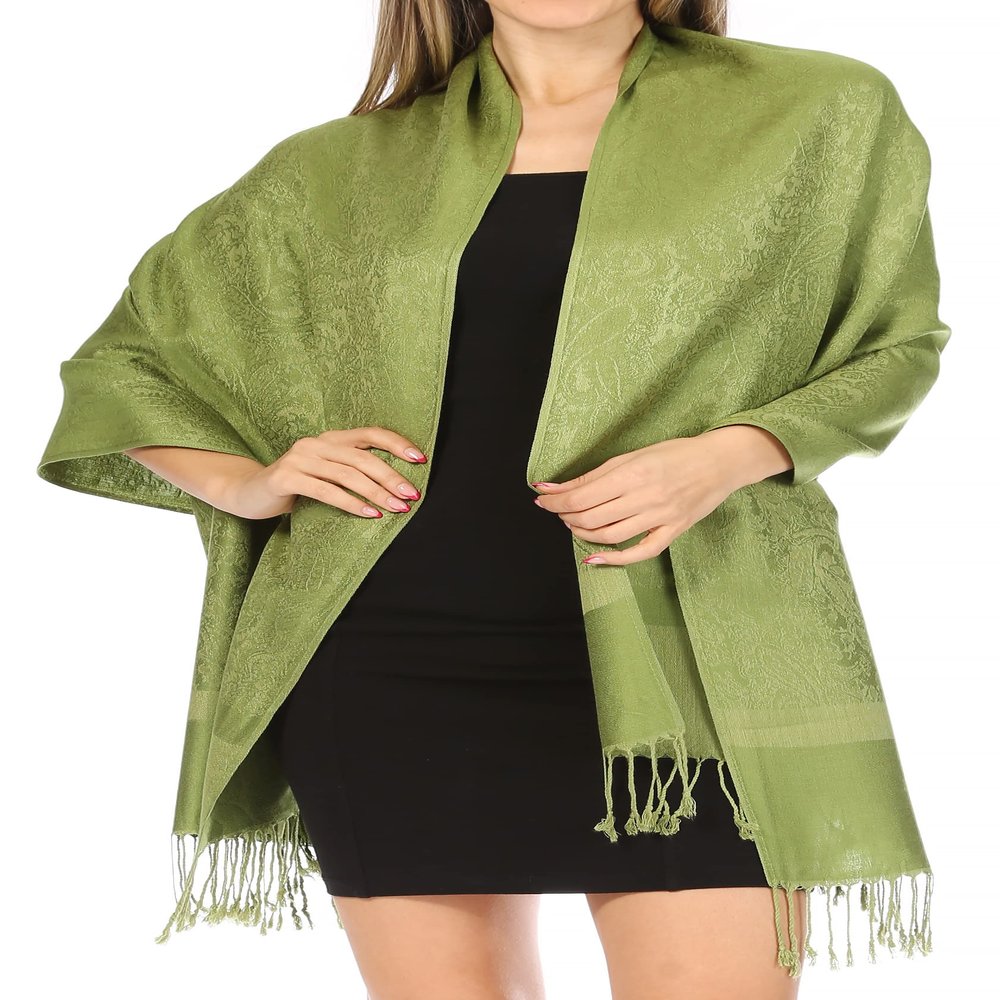 Sakkas Two Tone Vintage Jacquard Paisley Pashmina Shawl Wrap Scarf Stole - Lime