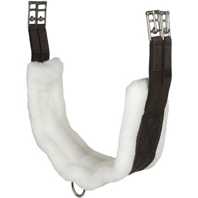 Intrepid International English Girth with Fleece - Breathable Lightweight Horse Girth for English Saddle, Double Elastic Easy Attachment, Brown with White Fleece, 42"