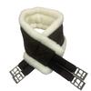Intrepid International English Girth with Fleece - Breathable Lightweight Horse Girth for English Saddle, Double Elastic Easy Attachment, Brown with White Fleece, 42" view 2