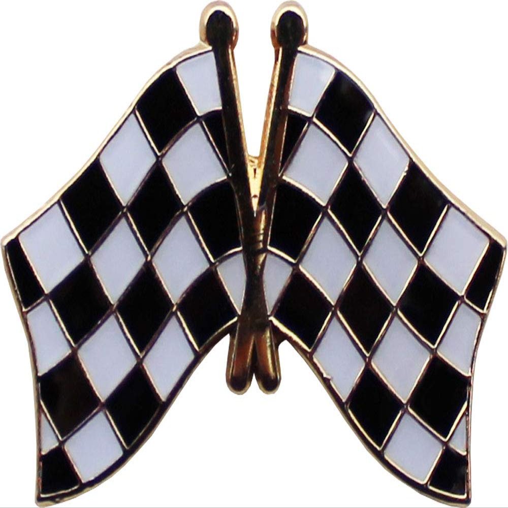 Checkered Flags Die-struck Metal Novelty Cross Lapel Pin with Butterfly Clasp Closure