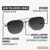 CampCo Humvee Pilot Sunglasses - Polarized Aviator Sunglasses Bayonette, 57mm, Matte Silver Frame, Gray Polarized Lens view 3