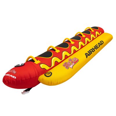 Airhead Hot Dog Towable 1-5 Rider Tube for Boating and Water Sports, Neoprene Seat Pads, Double-Stitched Full Nylon Cover, and Boston Valve for Convenient Inflating and Deflating