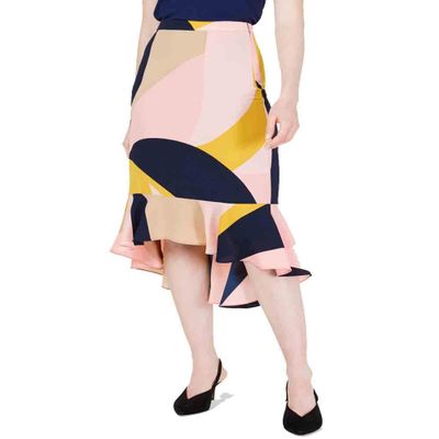 Bar III Womens Ruffled Hi-Low Midi Skirt Pink 0