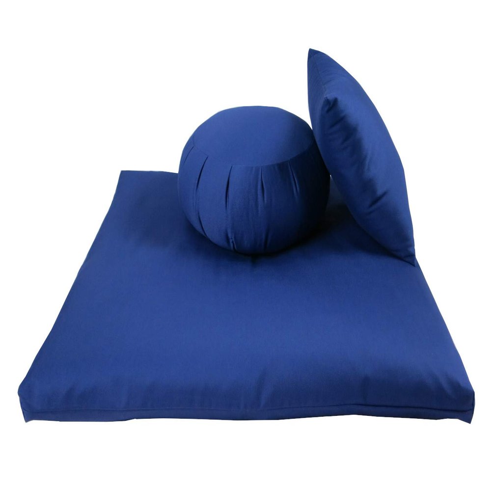 Buckwheat Zafu, Zabuton and Support Meditation Cushion Set (3Pc), Royal Blue