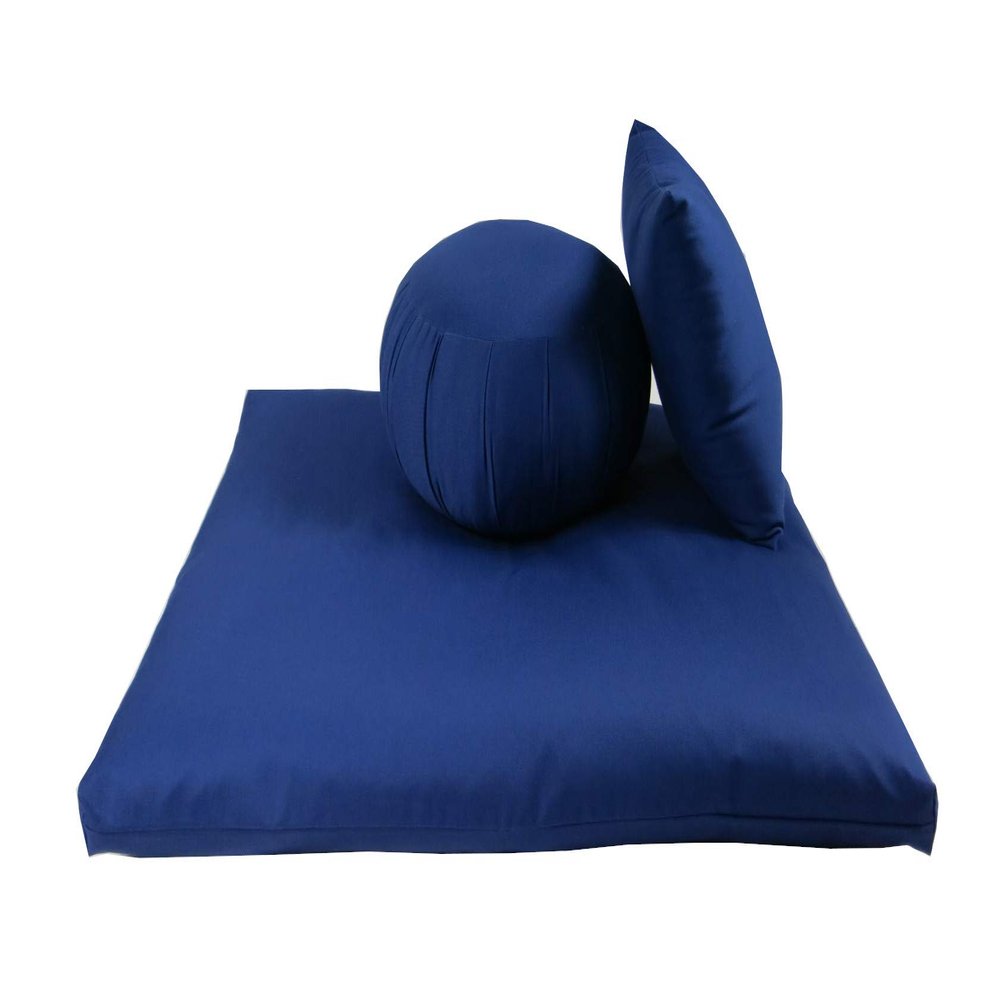 Kapok Zafu, Zabuton and Support Meditation Cushion Set (3pc), Royal Blue