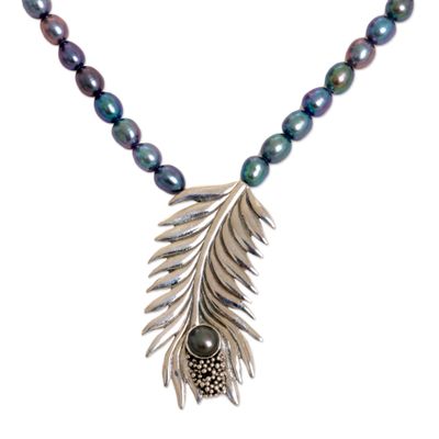 NOVICA Artisan Handmade Pearl Choker Sterling Silver White Pendant Strand Indonesia Birthstone [15.25 in min L x 16 in max L 4 mm W Pendant(s) 1.6 in L x 0.8 in W] ' Dewdrops'