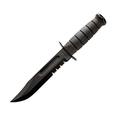 Ka-Bar - Black Fighting Knife, Black Leather Sheath, 7 in., Serrated