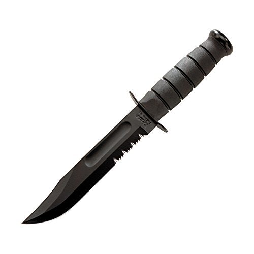 Ka-Bar - Black Fighting Knife, Black Leather Sheath, 7 in., Serrated