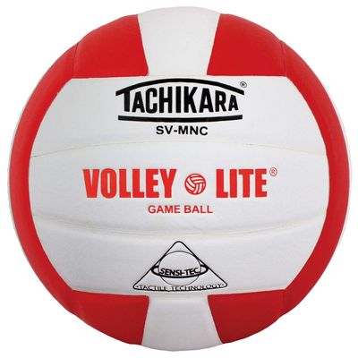 Tachikara SV-MNC Volley-Lite volleyball with Sensi-Tech cover, regulation size but lighter (scarlet/white)