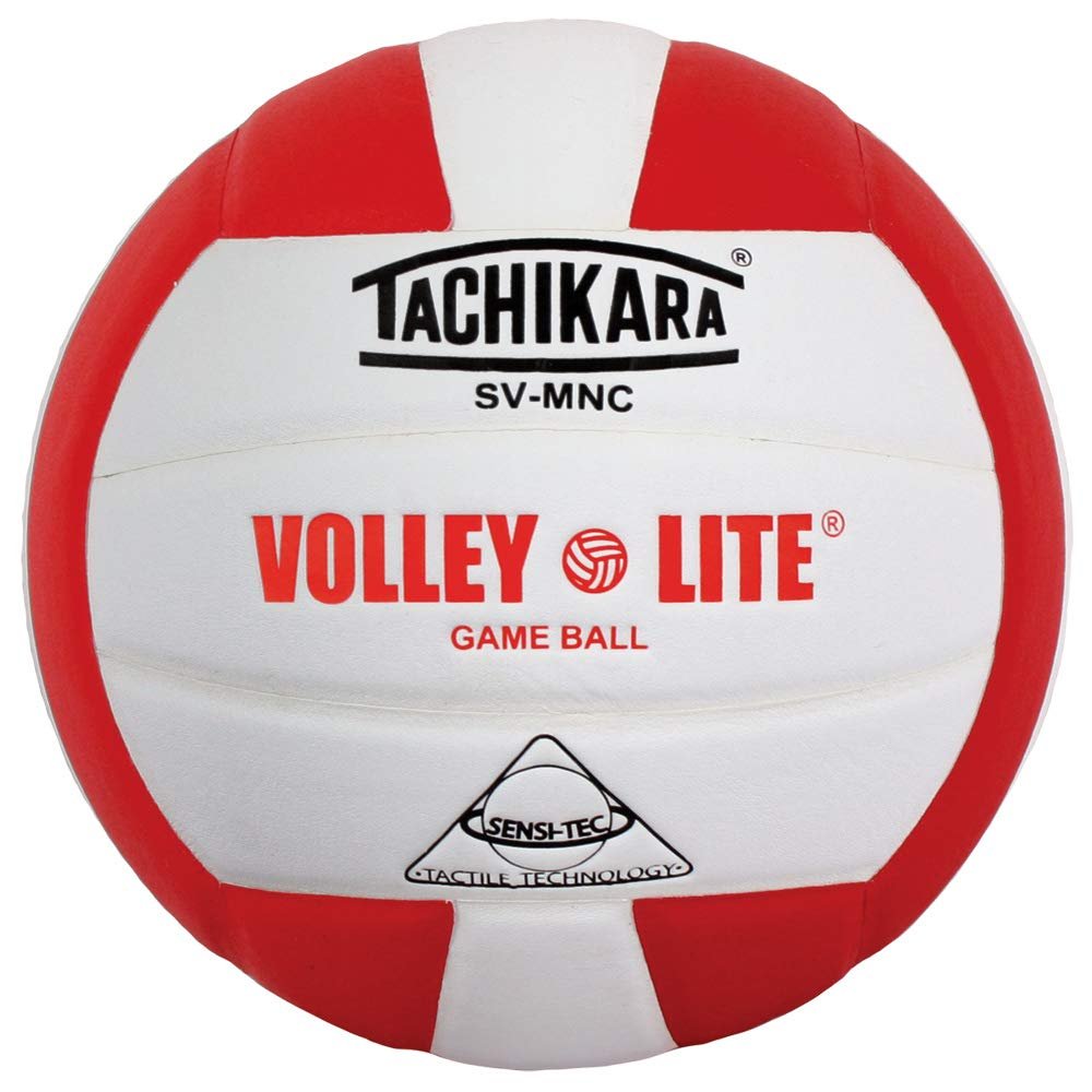 Tachikara SV-MNC Volley-Lite volleyball with Sensi-Tech cover, regulation size but lighter (scarlet/white)