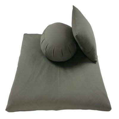 Kapok Zafu, Zabuton and Support Meditation Cushion Set (3pc), Olive