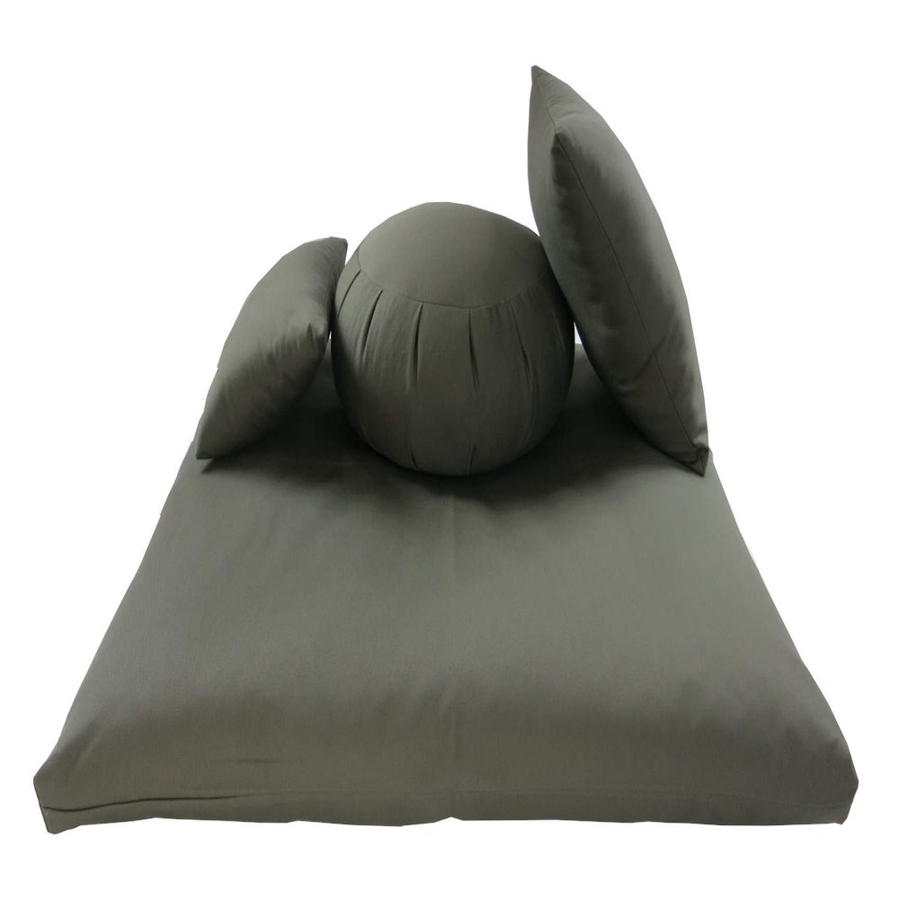 Buckwheat Zafu, Zabuton and Support Meditation Cushions Set (4Pc), Olive