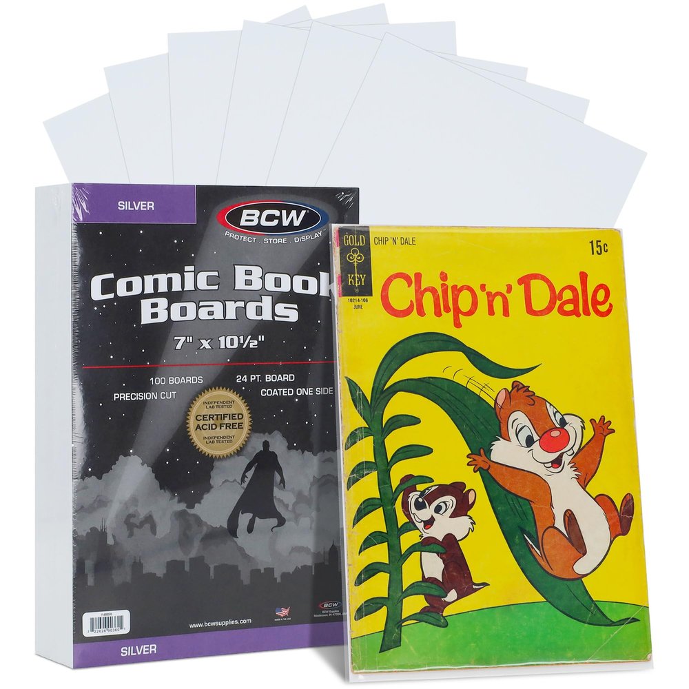 BCW Silver Comic Book Backing Boards 7" x 10.5"  500 Pack | Certified Acid-Free | Comic Book Boards for Fabric Storage & Silver Age Comic