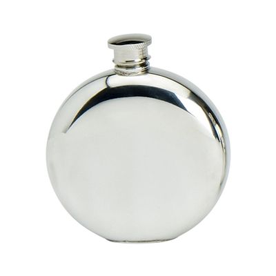 Edwin Blyde & Co Spirit Flask  Traditional Round Shape Plain, 6 oz, Pewter, 14 x 10 x 4 cm