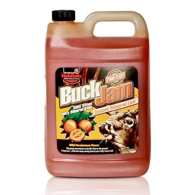 EVOLVED HABITATS Buck Jam Wild Persimmon Flavored Salty Sweet Liquid Deer Attractant - Instant Mineral Lick - Powerful Ready-To-Use Year-Round Beneficial Food Supplement for Deer - 1 Gallon